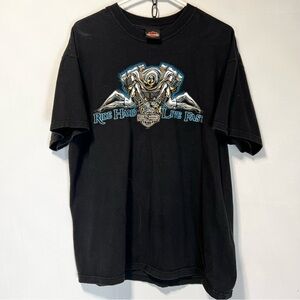 Harley Davidson Ride Hard Live Fast engine shirt 2005 vintage graphic